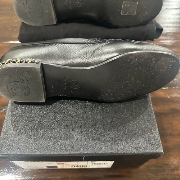 CHANEL Black Leather Slip-On Loafers - Picture 4 of 6